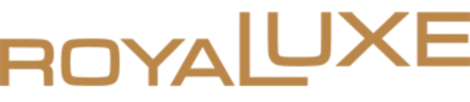 ROYALUXE logo in gold on a black background
