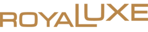 ROYALUXE logo in gold on a black background